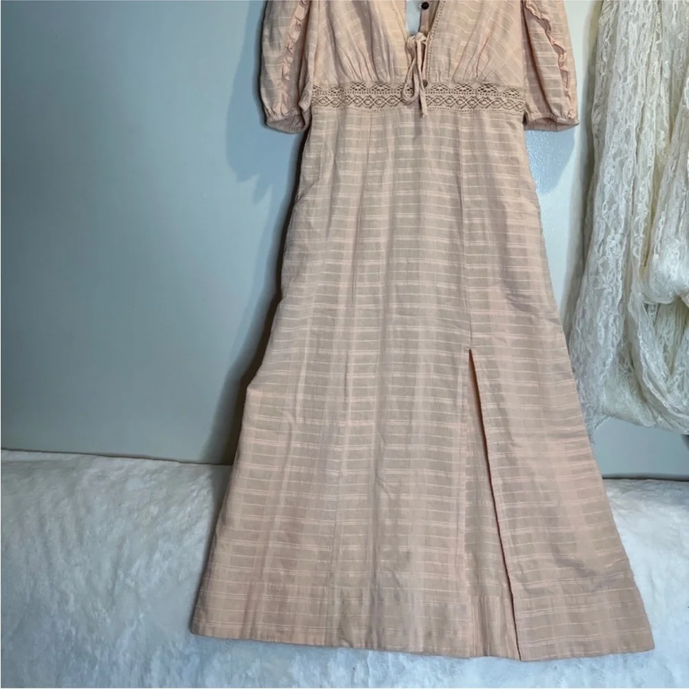Free People Slow Pace Romantic Ruffles Femme Puff Sleeve Midi Dress Size Large - Picture 4 of 9